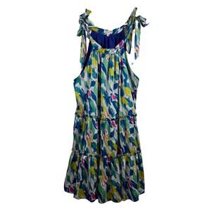 TCEC Halter Tie Shoulder Dress Medium Ruffle Tiered Multicolored Print Satiny